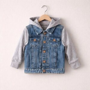 Little Bipsy Denim Jacket with Gray Hoodie